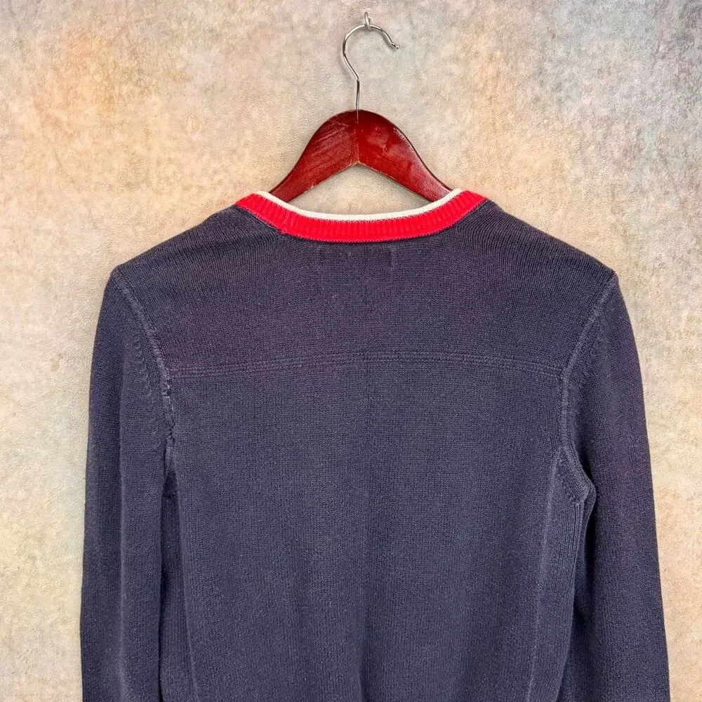 VTG 90s Tommy Hilfiger Flag Knit Sweater Womans Sz M Navy Blue Japan - Picture 6 of 6